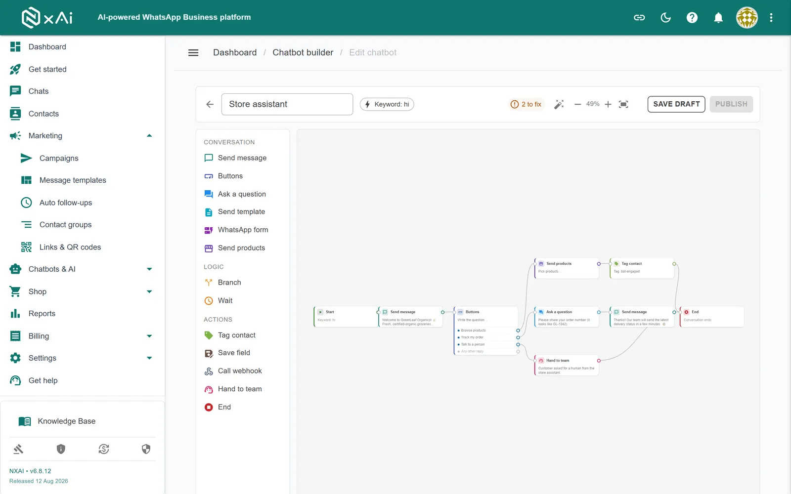 NxAi no-code chatbot builder